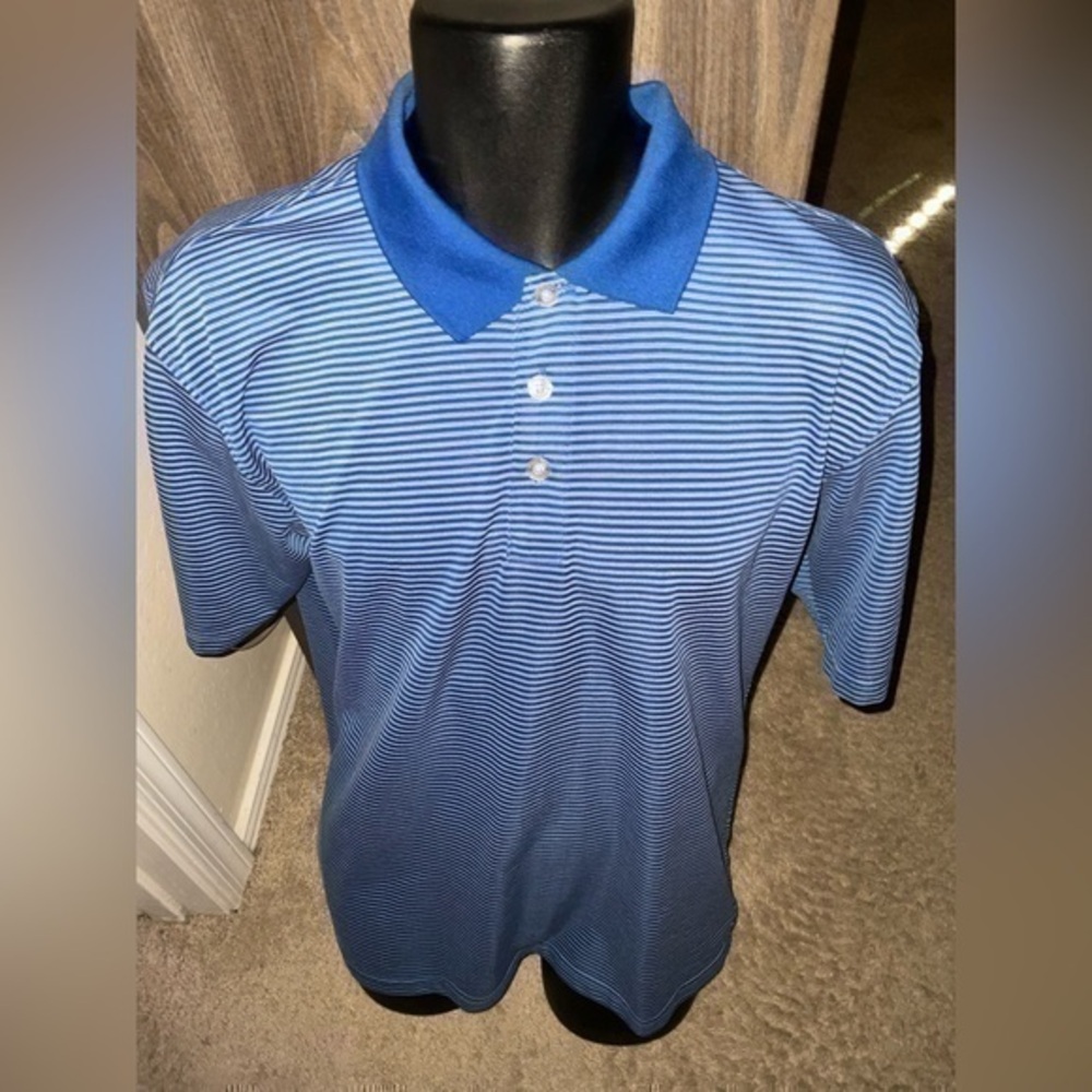 Men’s used size L large Slazenger blue striped white polo golf shirt